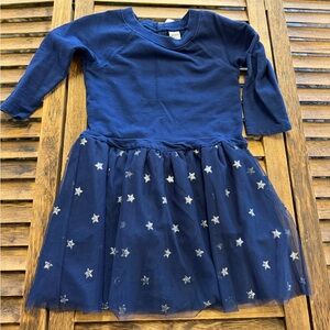 Carter's Midnight Navy Blue Dress with Shimmering Stars on Tulle / Bow & Button